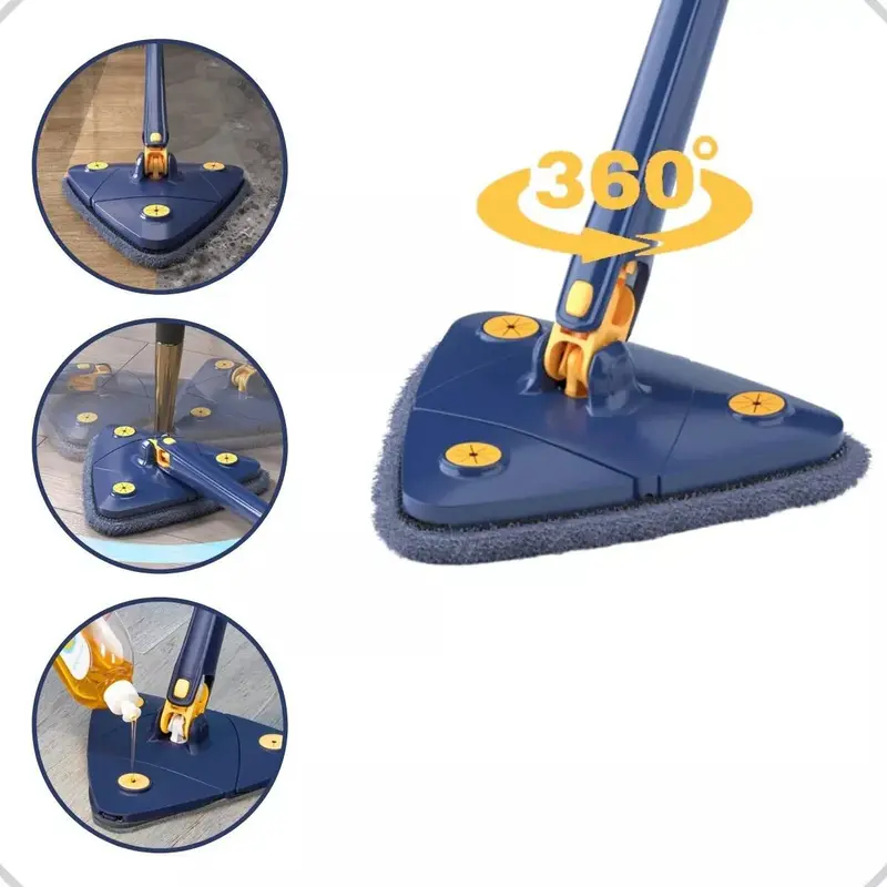 Esfregão Mágico 360° Triangular Giratório Multiuso com Microfibra – Limpeza Profunda para Cantos Difíceis, Piso, Parede e Vidro