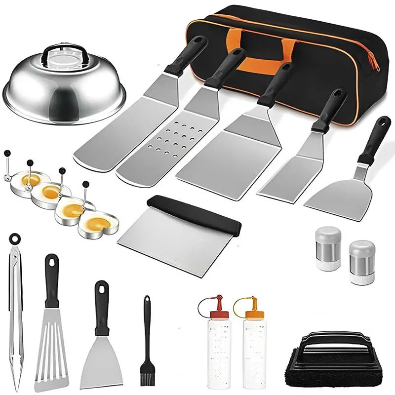 Kit Churrasco Completo Inox com Bolsa – Espátulas, Pinça, Raspador e Acessórios Profissionais